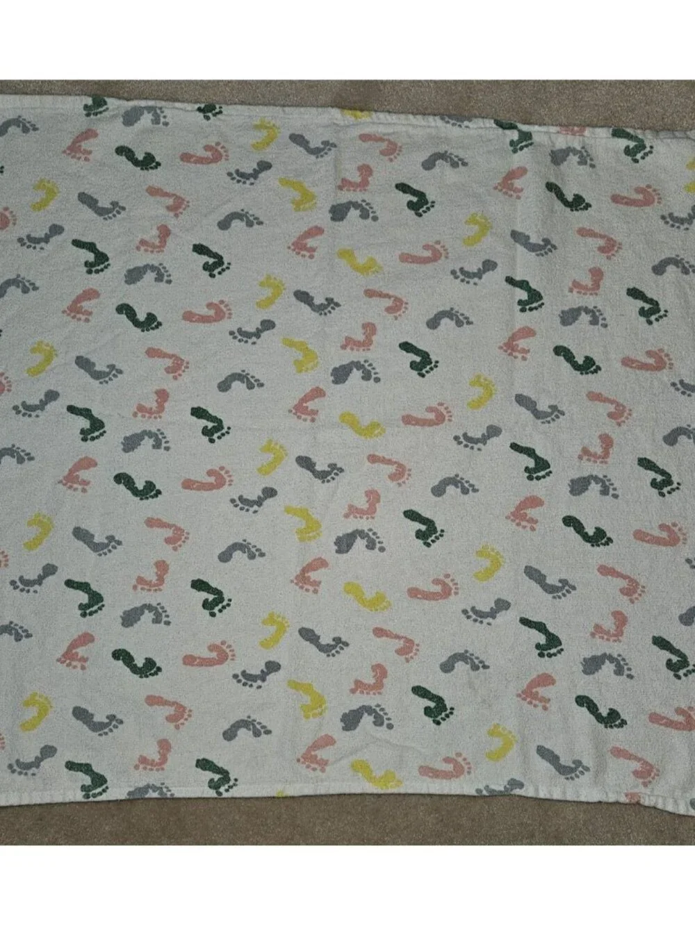 2 VTG Standard Textile Receiving Blanket Lot Footprints Pink Yellow Green Blue